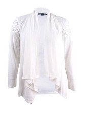 Tommy Hilfiger Women's Lace-Contrast Waterfall Cardigan XS, Ivory 