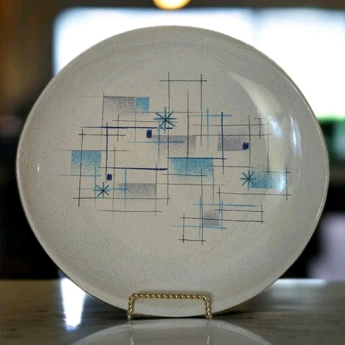 Rare Franciscan Ware Oasis MCM Dinner Plates 11"D Atomic Pattern Set Of 6 EUC 