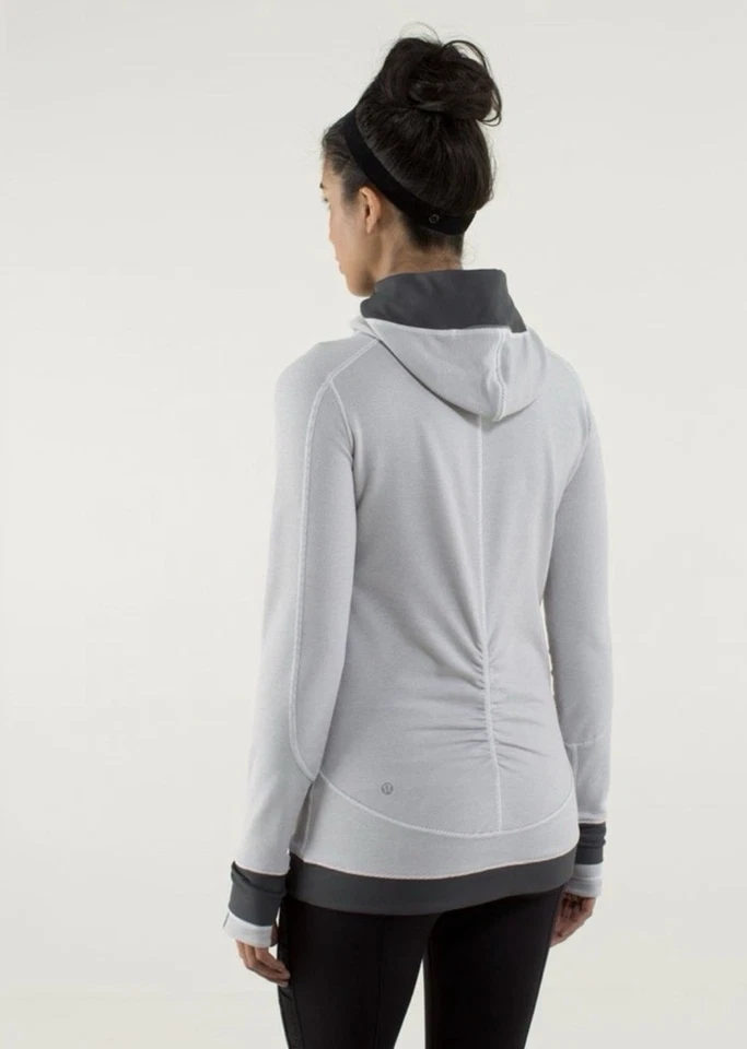 Pullover Lululemon Mujer 4 Base Corredor Wee Rayas Blanco Gris Agujeros para los Pulgares RARO Foto 2 de 4