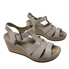 Vionic Women's Tawny Strappy Sandal Nude Suede 9 Wedges Ankle Strap Shoes