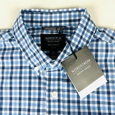 Nordstrom Tech Smart Trim Fit Size Medium Blue Multicolor Check New W/Tags