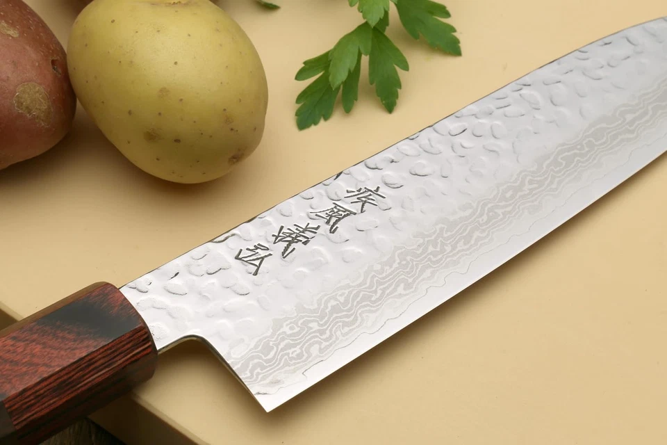 Cuchillo de chef japonés multiusos Damasco Santoku martillado 46 capas VG10 (7"... Foto 4 de 4