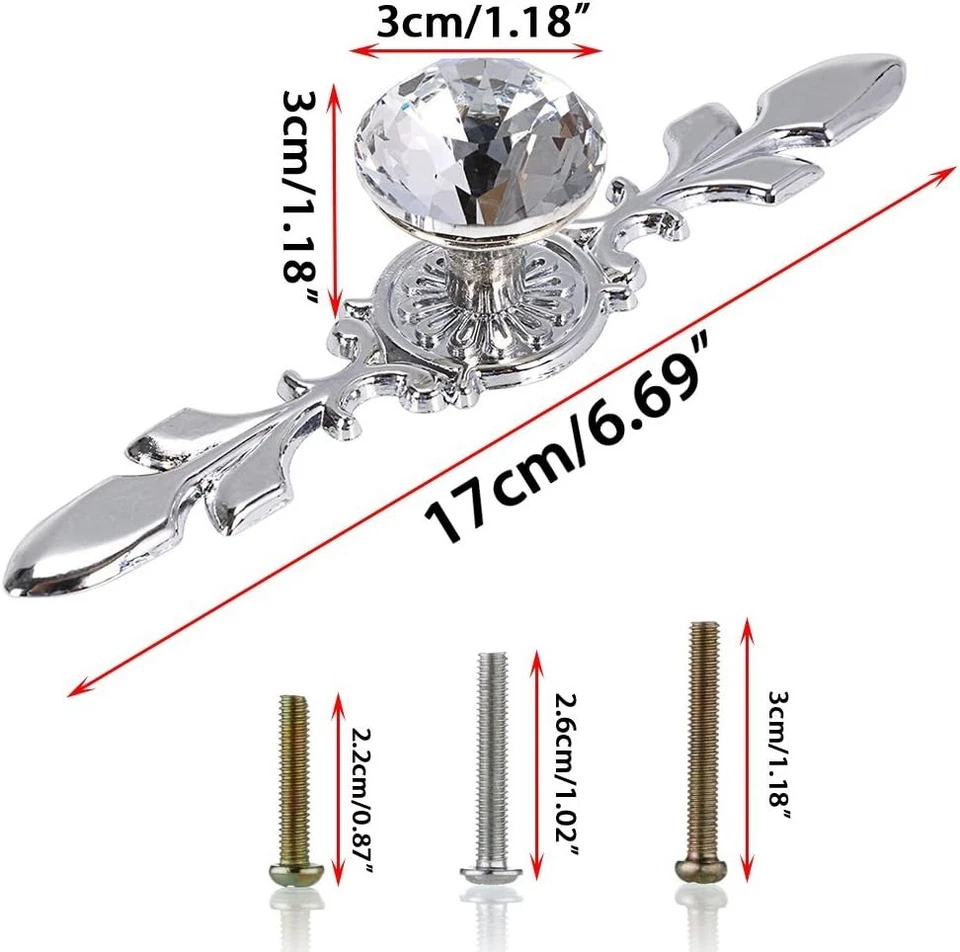 Manijas de tirador de cajón de vidrio de cristal glamoroso - Paquete de 5 con placas de fácil instalación Foto 4 de 4
