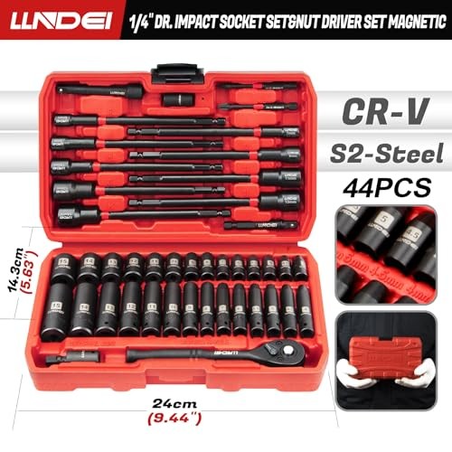  1/4" Drive Socket Set & Nut Driver Set 44PCS, 1/4-Inch Sockets 44PCS Metric