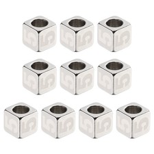 10Pcs Stainless Steels Number Beads Number 5 Cube Square Dice Beads