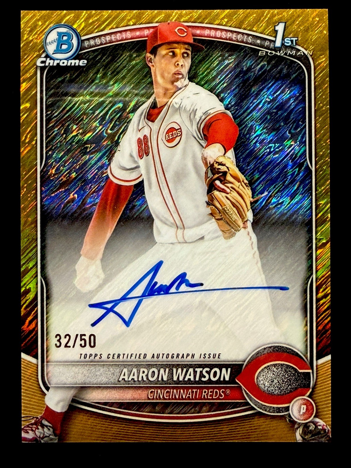 Aaron Watson 2025 Bowman Chrome Draft Gold Shimmer Refractor Auto 1st RC /50