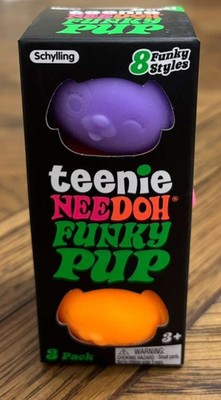 NeeDoh Teenie Funky Pup Squishy 3 Pack - New in Package - Purple Orange Pink