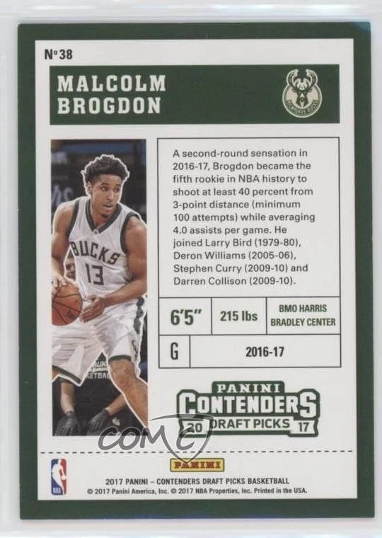 2017-18 Panini Contenders Draft Picks Season Fame Ticket /5 Malcolm Brogdon #38 - Image 2 of 2