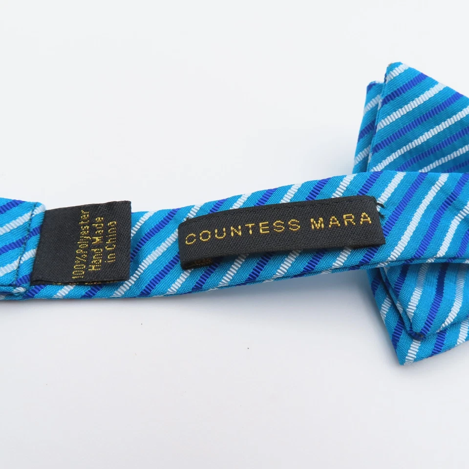 Pajarita Countess Mara azul blanco a rayas 2,25" ancho pre corbata poliéster Foto 4 de 4