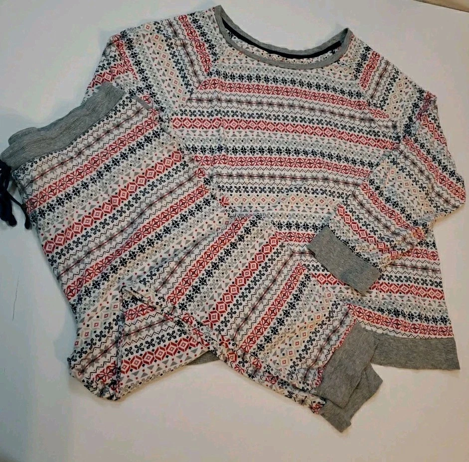 Cuddl Duds Womens Pajama Set XXL Blue Gray White Fair Isle Sleepwear Loungewear - Image 2 of 3