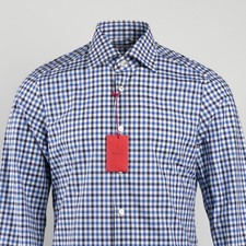 NWT 1150 KITON Pure Cotton CHECK Dress Shirt White/Blue Size 15.5 /39