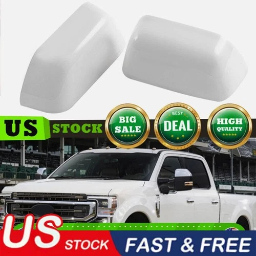 Top Half White Tow Mirror Covers Caps For 2017-2023 Ford F250 F350 Super Duty