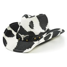 Cow Print Cowboy Hat for Women Funny Cowgirl Hat Straw Large Black Cow Print