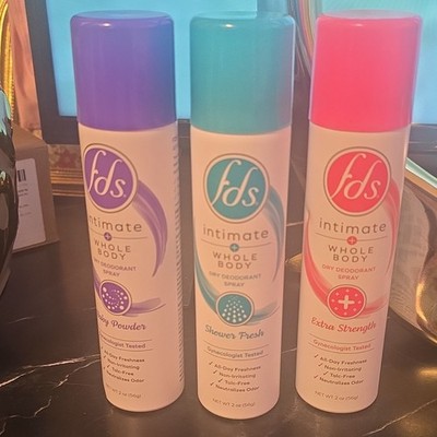 FDS Intimate + Whole Body Dry Deodorant Spray 2 oz Talc-Free 3 Pack, Scents