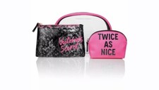 VICTORIA'S SECRET 3 Pc COSMETIC MAKEUP BAGS BLACK LACE  PINK NEW WITH TAGS