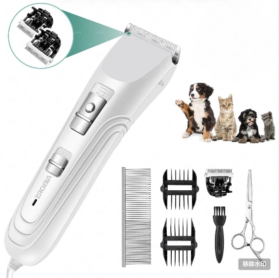 AIBORS Dog Grooming Clippers kit 12V High Power Low Noise for Thick Coats White