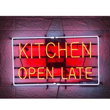 24"x20"Kitchen Open Late Neon Sign Restaurant Wand Dekor Leuchtreklame Kunstwerk