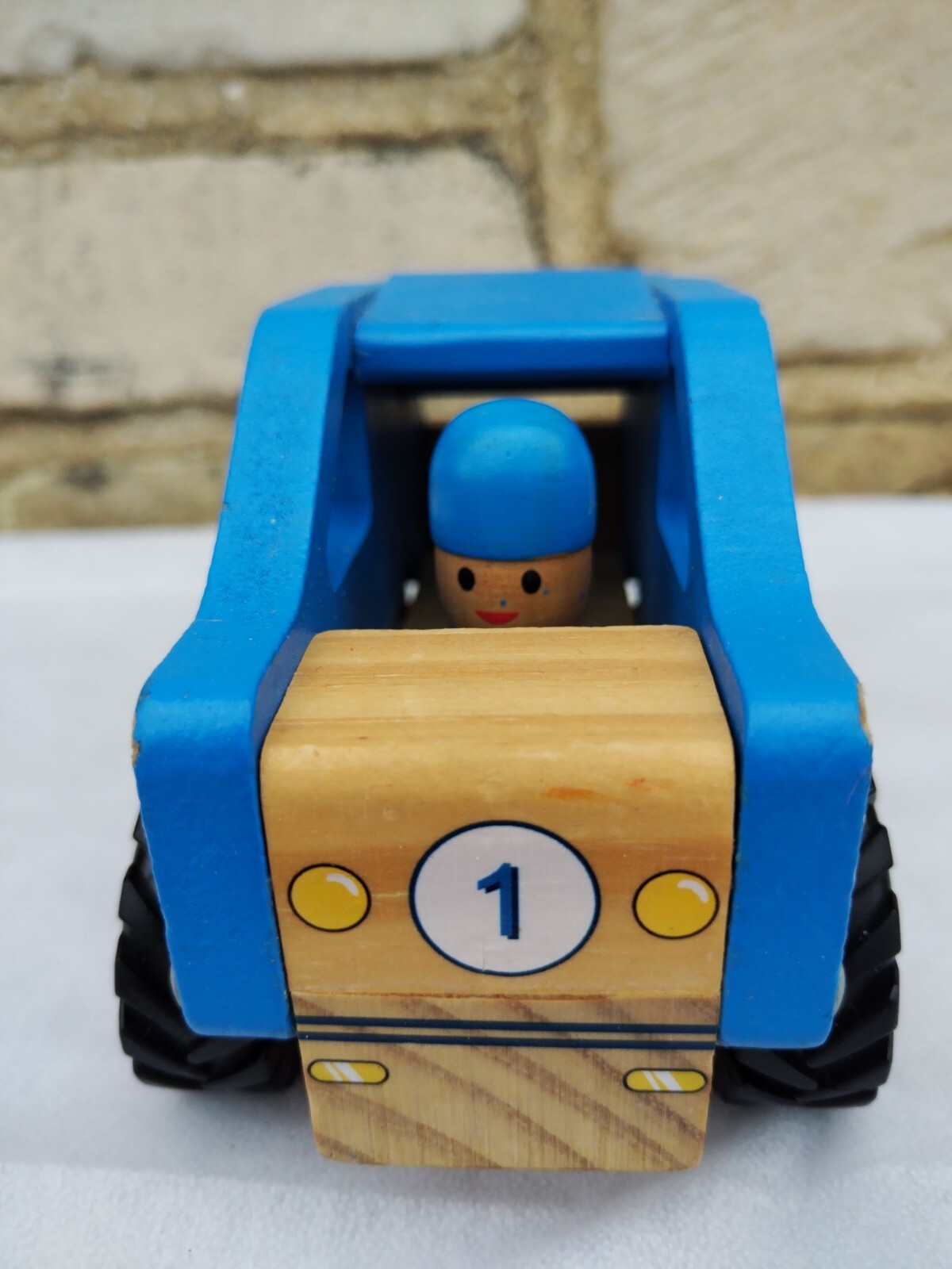 Little Town Wooden Racing Car. Blue Racing Car. Wooden Toddler Car