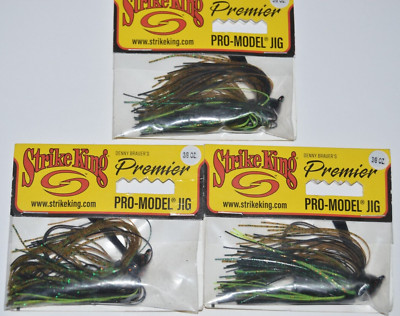 3 lures strike king Denny Brauer pro-model jig 3/8oz texas craw