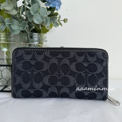 J*N様 Coach ブラック 長財布値下げ交渉⭕️ NWT Coach Long Zip Around Wallet In Signature Denim CP412 | eBay