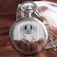 Luxury Shield Stripe Automatic Mechanical Men Pocket Watch Pendant Chain Gift