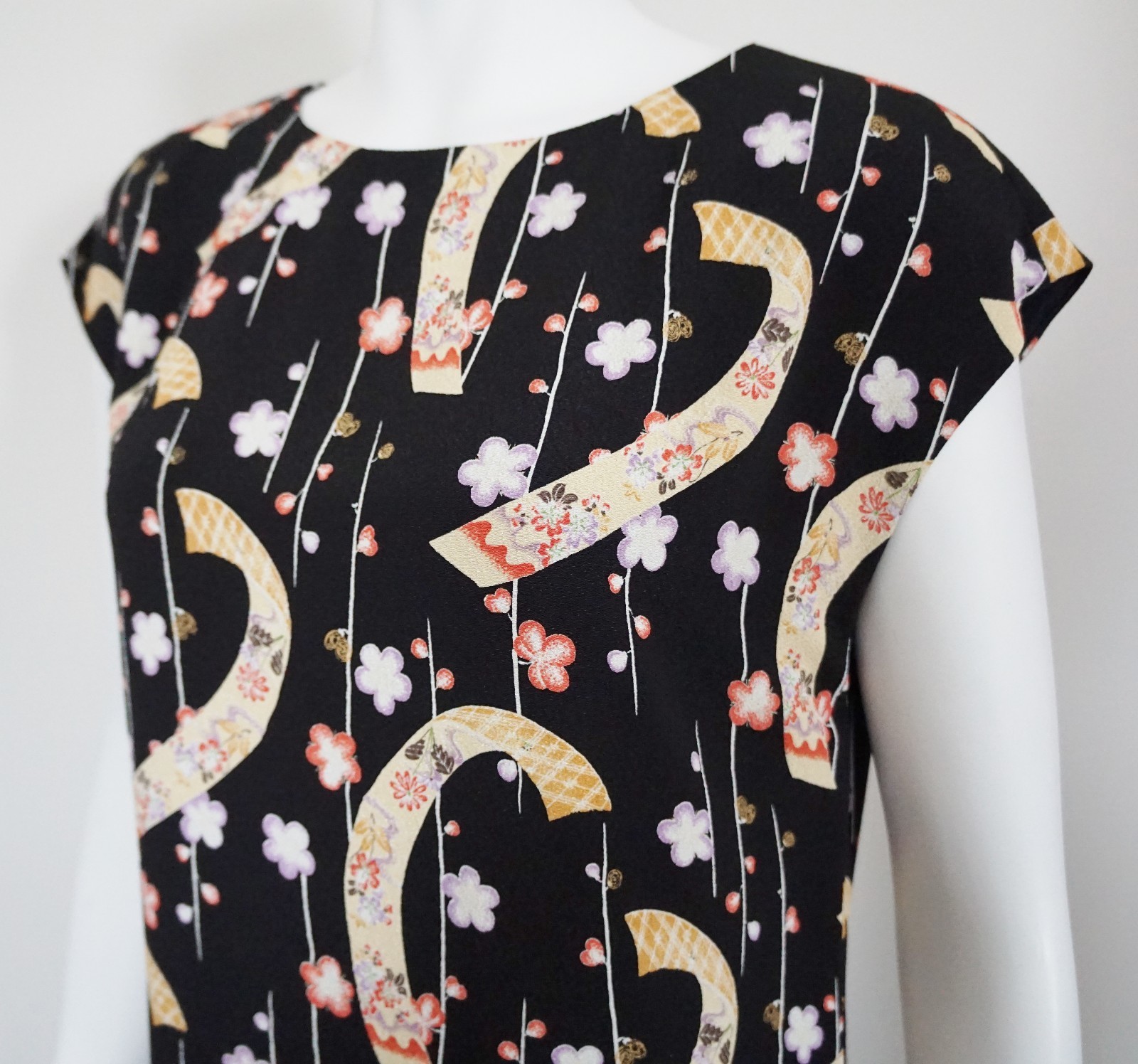 MINI Abito SAINT LAURENT PARIGI KIMONO GIAPPONESE STAMPATO SHIFT $2150 FR 38 US 4 S