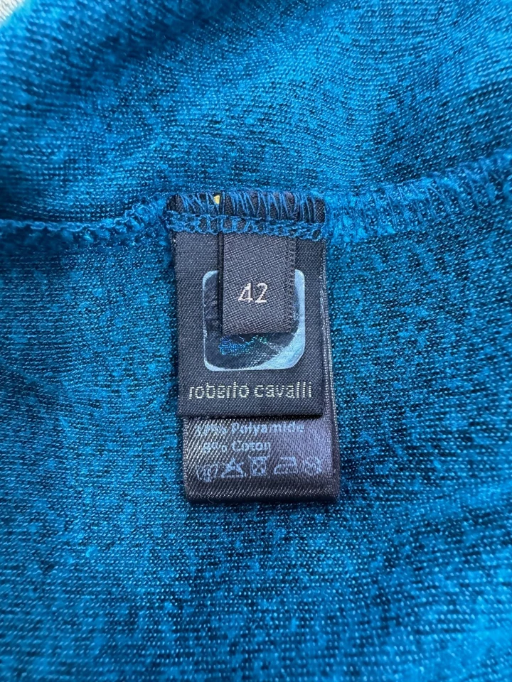 Top Roberto Cavalli Gimnasio Mujer Azul Teal Terciopelo Borde Dorado Crew Manga Larga Talla 42 Foto 4 de 4