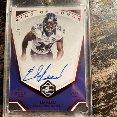 2019 Panini Limited Football Ring Of Honor Ed Reed OnCard Auto Ruby Spotlight3/4
