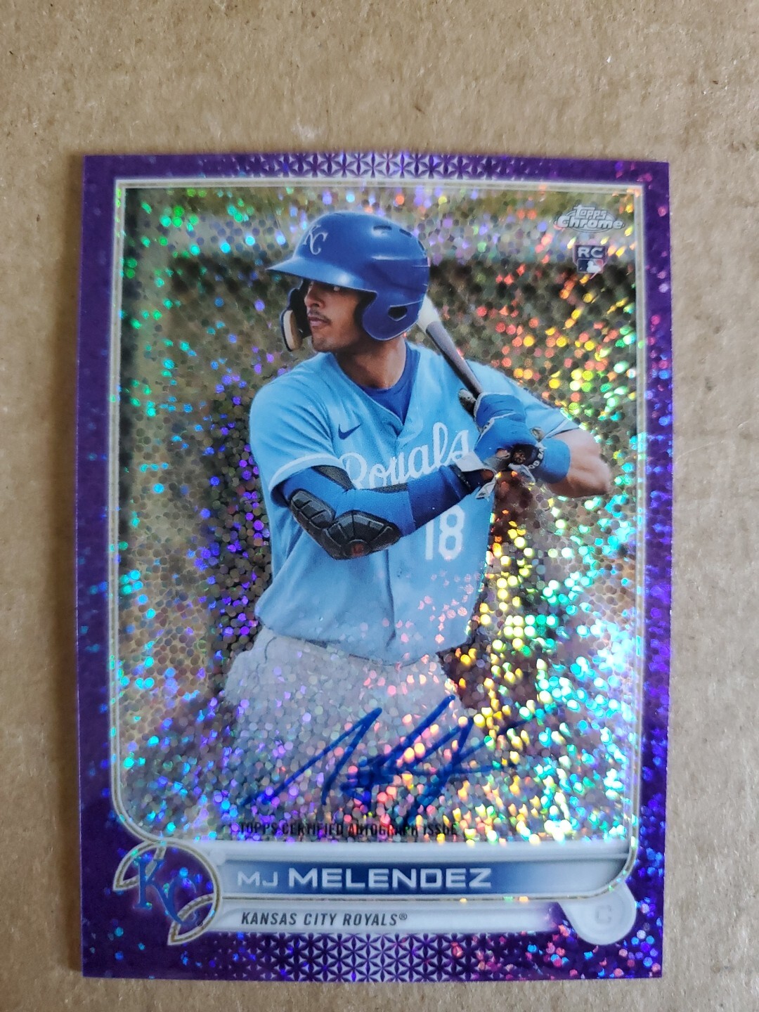 2022 Topps Chrome MJ Melendez Purple Speckle Refractor Auto RC /299 Royals !!!