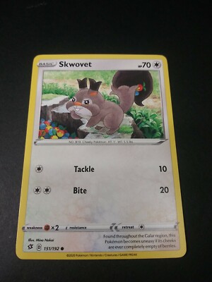 Pokemon Rebel Clash Skwovet Common Card 151/192 NM | eBay