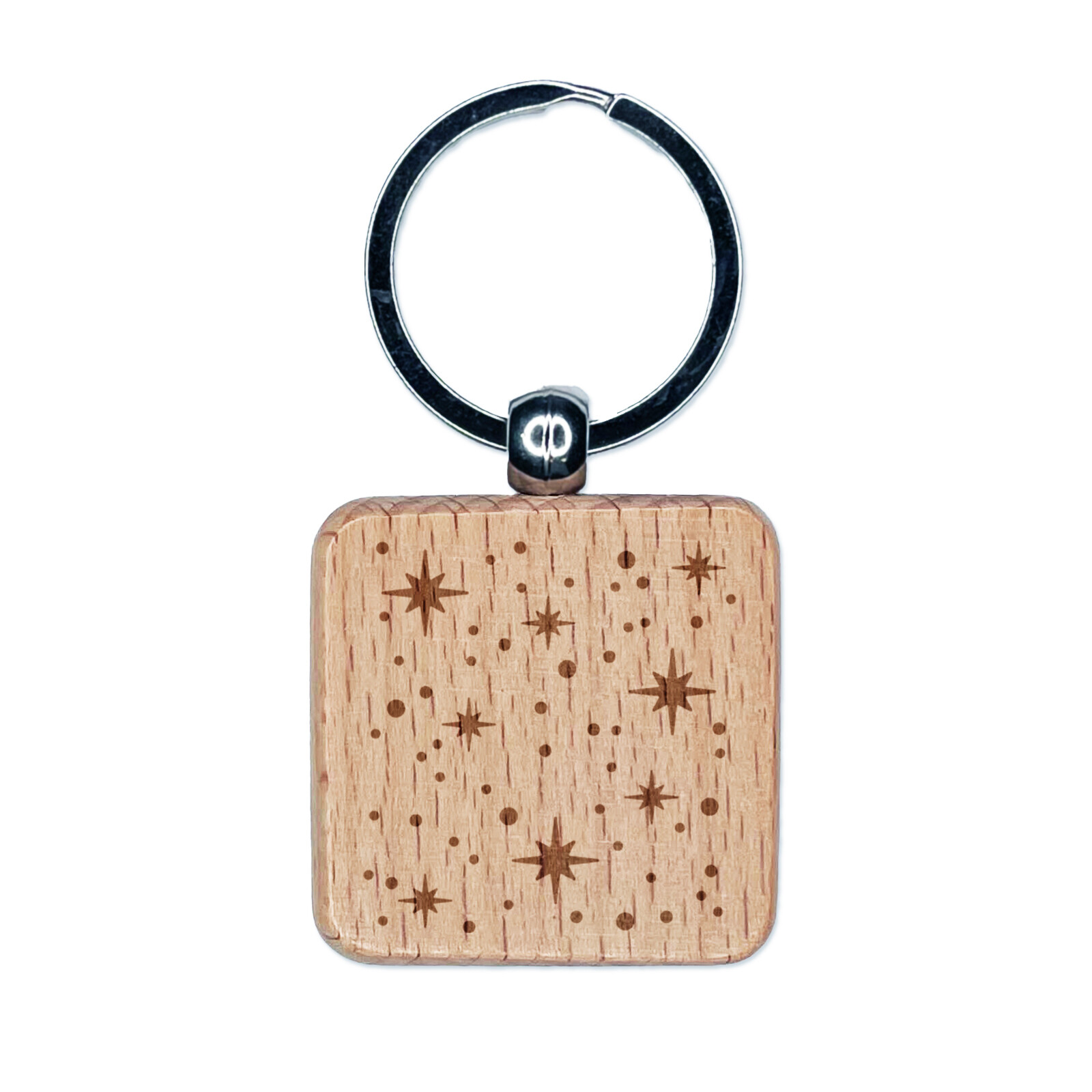 Shining Stars Outer Space Engraved Wood Square Keychain Tag Charm