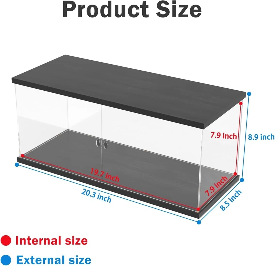 Car Display Case Acrylic 20 in x 8 in LED Light 1/10 Rack 1/12 Model Diecast Box - Image 3 of 4