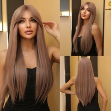 Ash Purple Wigs Long Straight Full Synthetic Natural Hair Costume Cosplay Daily