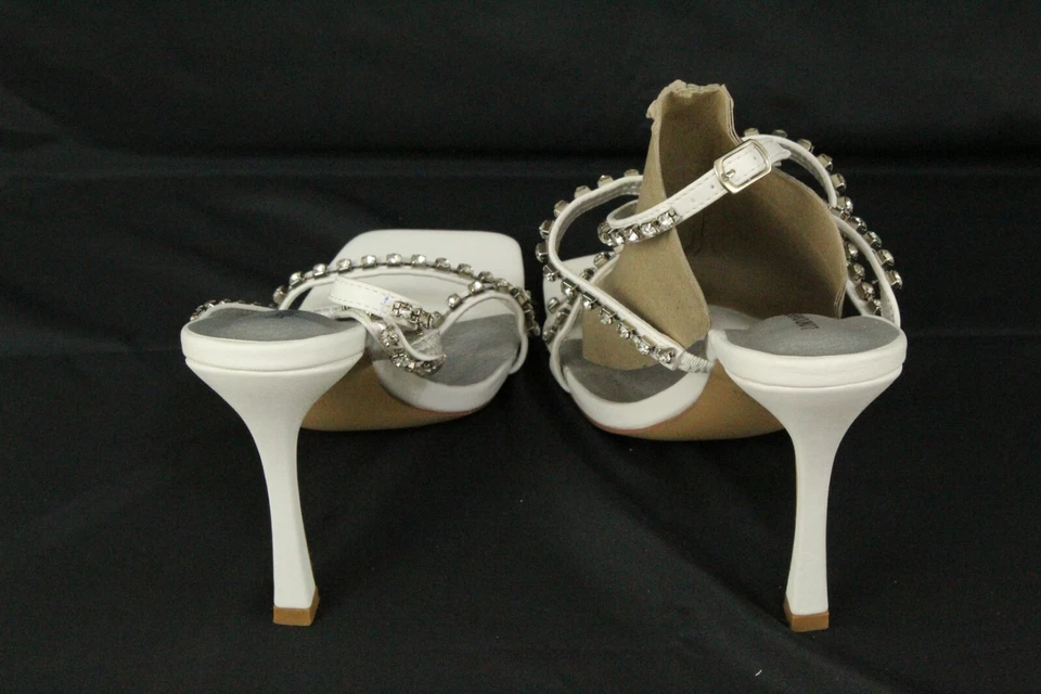 Sandalias de tacón LONDON REBEL para mujer talla 7 nupciales punta cuadrada con tiras blancas nuevas con etiquetas Foto 4 de 4