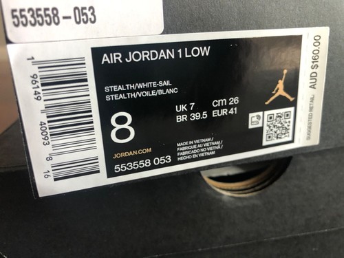 NIKE AIR JORDAN 1 LOW 'VINTAGE GREY' - SIZE 8 MENS US - BNIB - DEADSTOCK - Picture 8 of 8