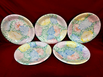 The Cellar Pastel Floral Set Of 5 Hand Painted Dinner Plates 10 1/4'' Italy