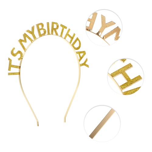 Classic Birthday Party Rainbow Birthday Headband for Women 7.09"x6.69" Gold Tone - Picture 3 of 5