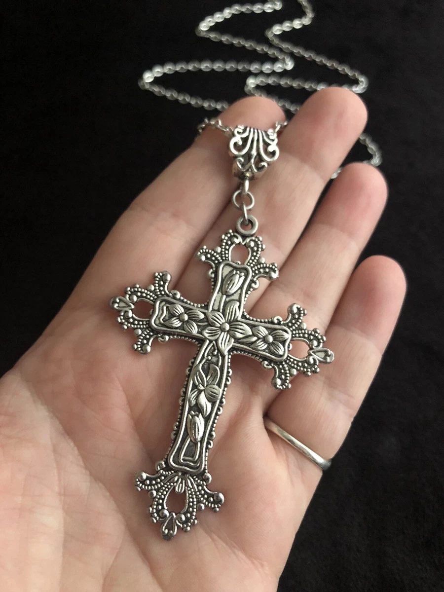 Large silver cross necklace deals