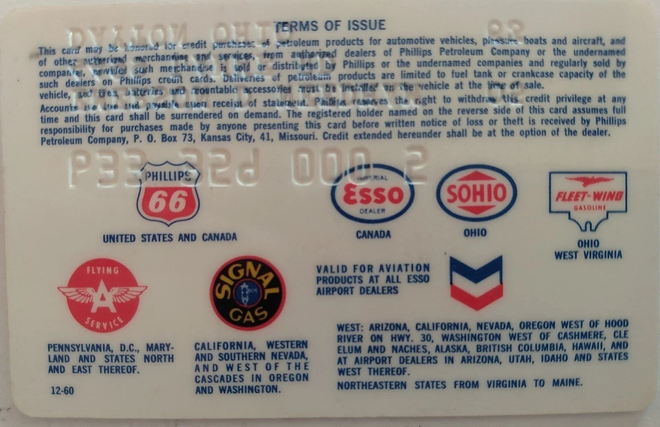Tarjeta de crédito de colección Phillips 66 Petroleum Company 1963 para coleccionistas Foto 2 de 4