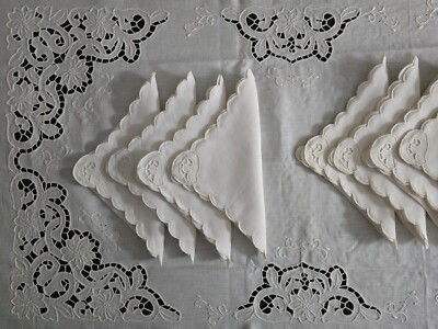 Bellora Pure Linen Tablecloth Embroidery Hand Carved 12 Seater Ecru' Color