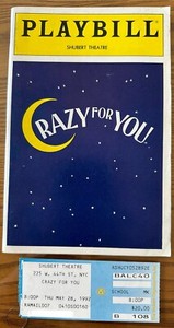 Crazy For You Playbill Shubert Theatre  John Hillner/Michele Pawk  w/Tkt 5/28/92
