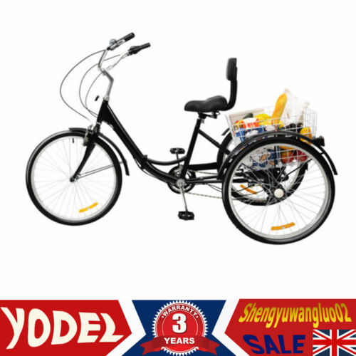 Adult Tricycle Folding Trike Bicycle 3-Wheel Bike 7-Speed Tricycle W/ Basket