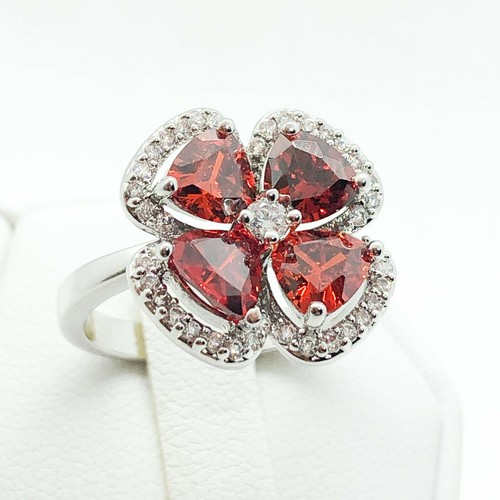 R7170 Anello Donna Gioielli Moda Placcato Oro Granato Cristallo Cocktail Floreale - Foto 5 di 8