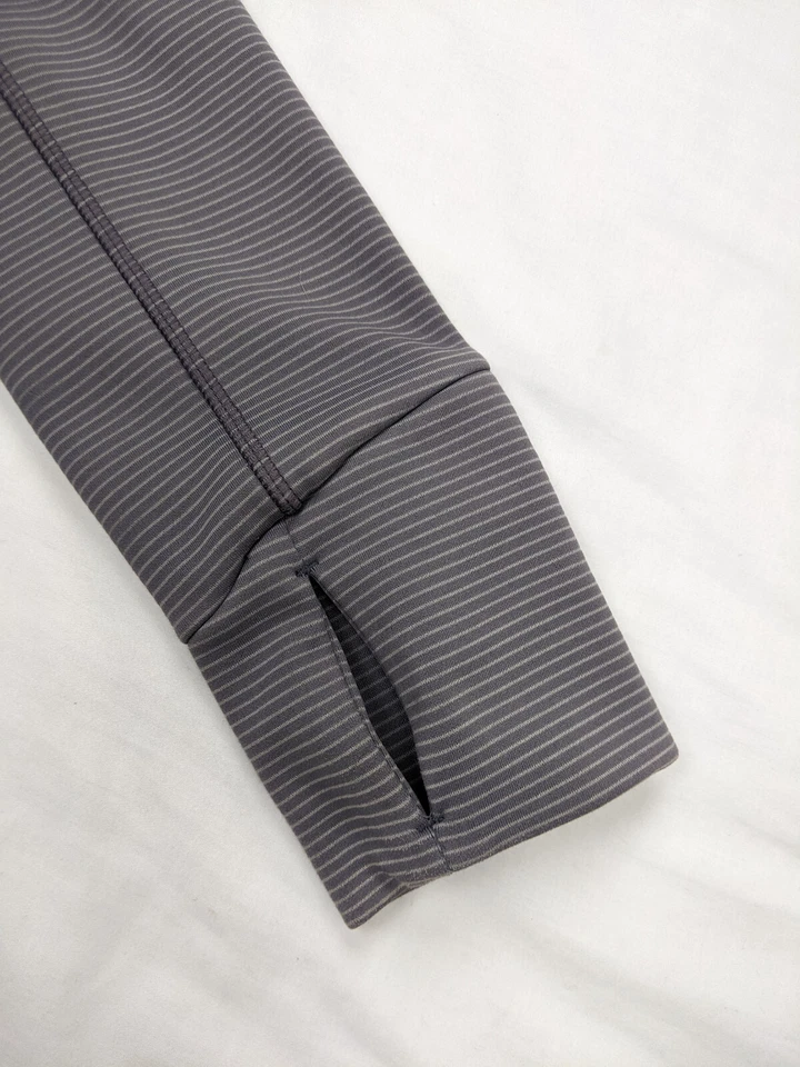 Athleta Mujer Talla M Gris Blanco Caramelo Rayas Chaqueta Manga Pulgar Sudadera con Capucha Chaqueta Foto 4 de 4