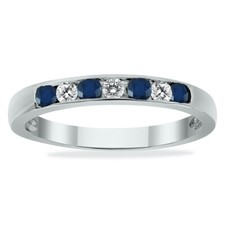 .45CT DIAMOND  AAA SAPPHIRE 14KT WHITE GOLD CLASSIC 7 STONE ANNIVERSARY RING