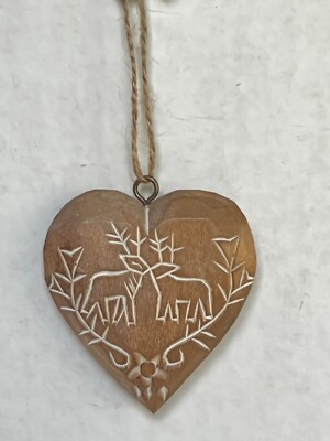 Creative Co-Op Hand Carved Pine Wood Heart w/Engraved Design Pick 1 of 3
