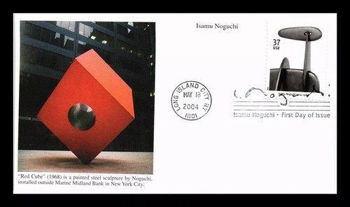 ISAMU NOGUCHI JAPANESE SCULPTOR 2004  MYSTIC CACHET FDC RED CUBE UNADDR - Picture 1 of 2