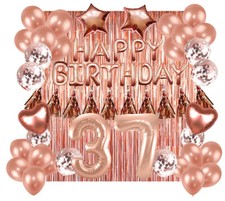 Designer Rose Gold 37th Happy Birthday Balloon Banner Party Decoration Supplies