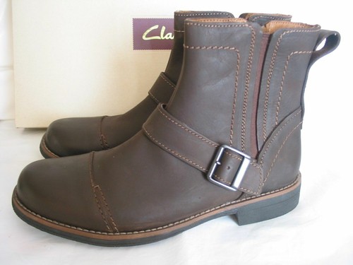 STRAP BROWN LEATHER ANKLE BOOTS SIZE 