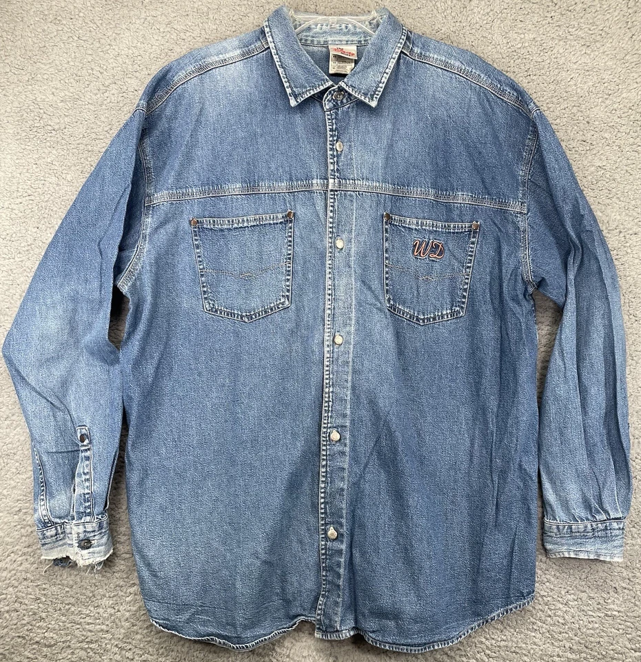 Camisa vaquera vintage de manga larga con botones de Disney Mickey XL bordada por Walt Foto 3 de 4